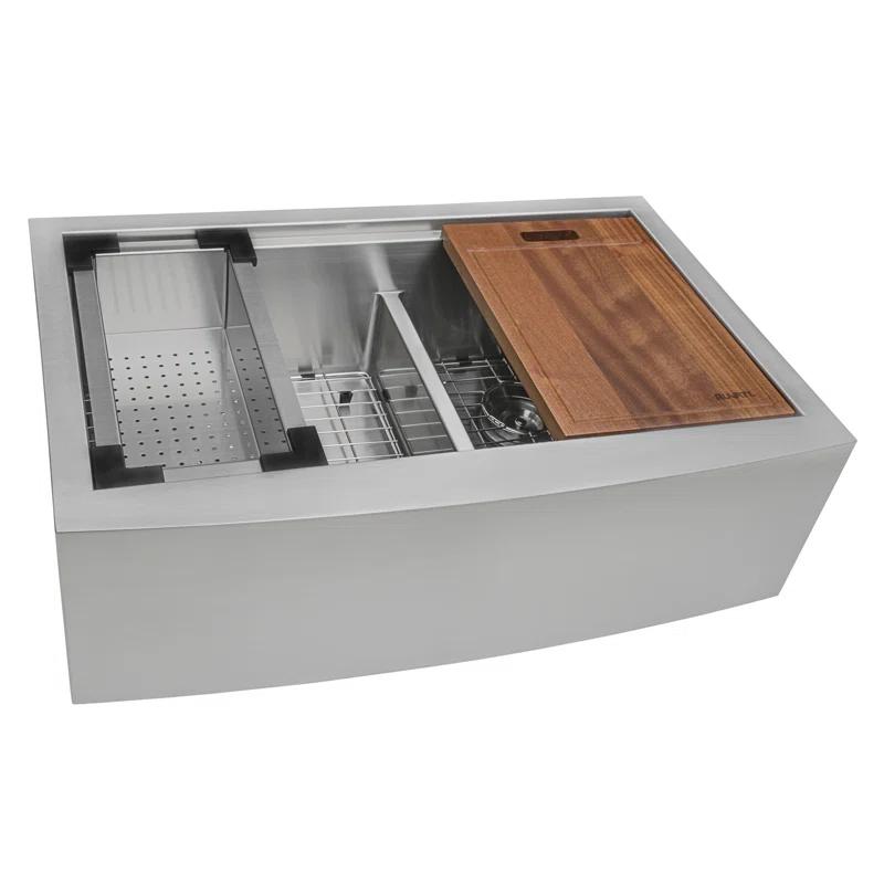 Ruvati RVH9301 Ruvati 36" Apron-front Workstation Low-Divide 50/50 Farmhouse Kitchen Sink Stainless Steel