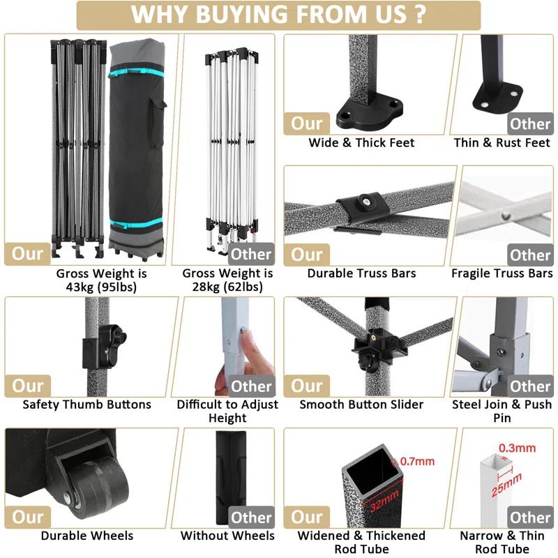 HOTEEL 10'Wx20'D Heavy Duty Pop up Canopy Tent with 6 sidewalls Easy Up Commercial Outdoor