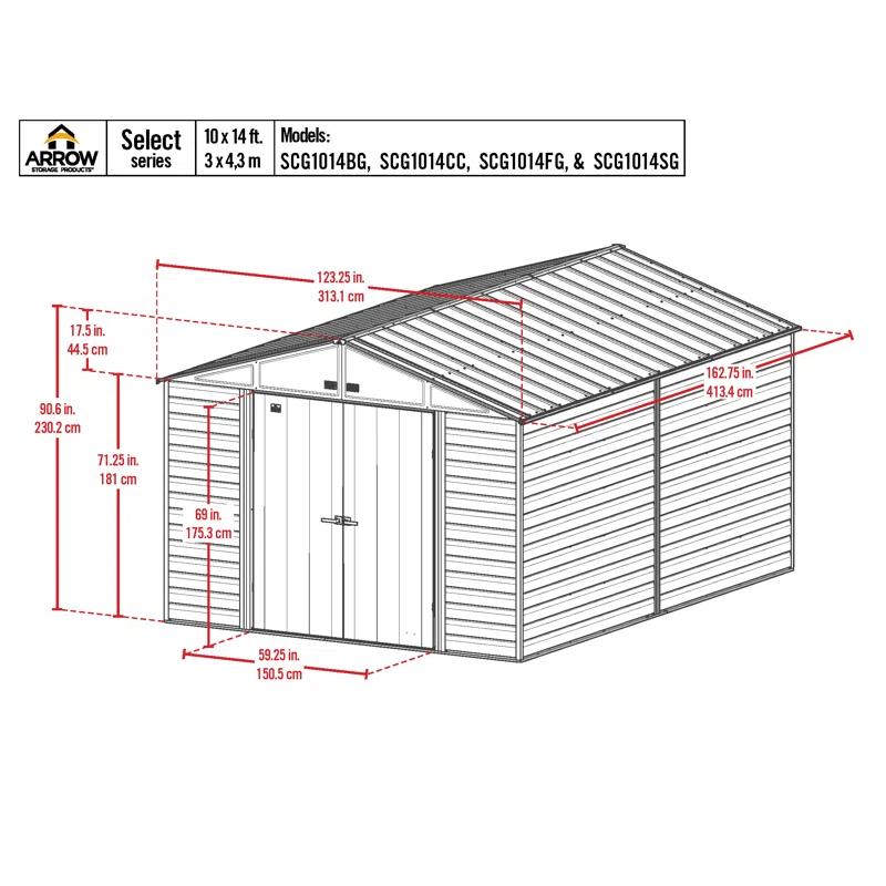 10 ft. W x 14 ft. D Steel Horizontal Storage Shed