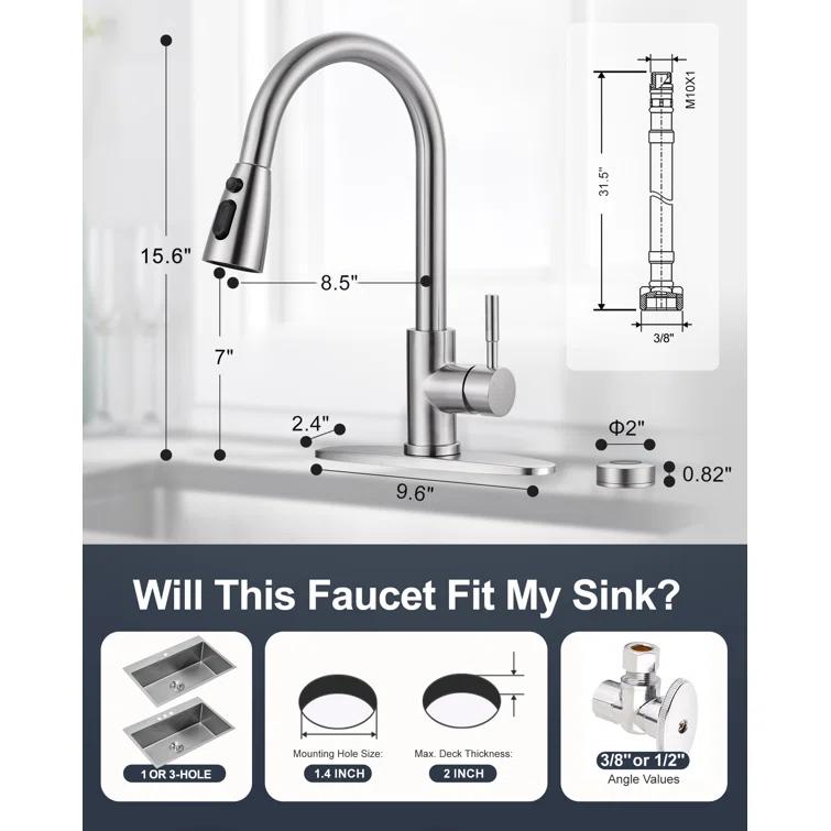 ARCORA Automatic Smart Mobile Motion Sensor Kitchen Sink Faucet with 3 Modes Pull-Down Sprayer AR7100301-MS