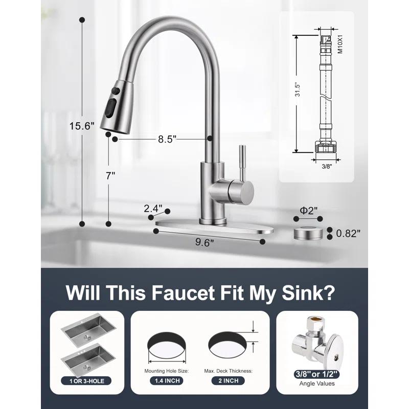 ARCORA Automatic Smart Mobile Motion Sensor Kitchen Sink Faucet with 3 Modes Pull-Down Sprayer AR7100301-MS