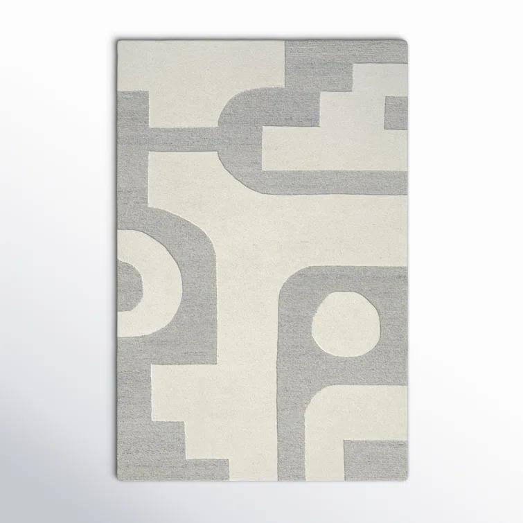 Wingrove Abstract Hand Tufted Wool Area Rug in Gray