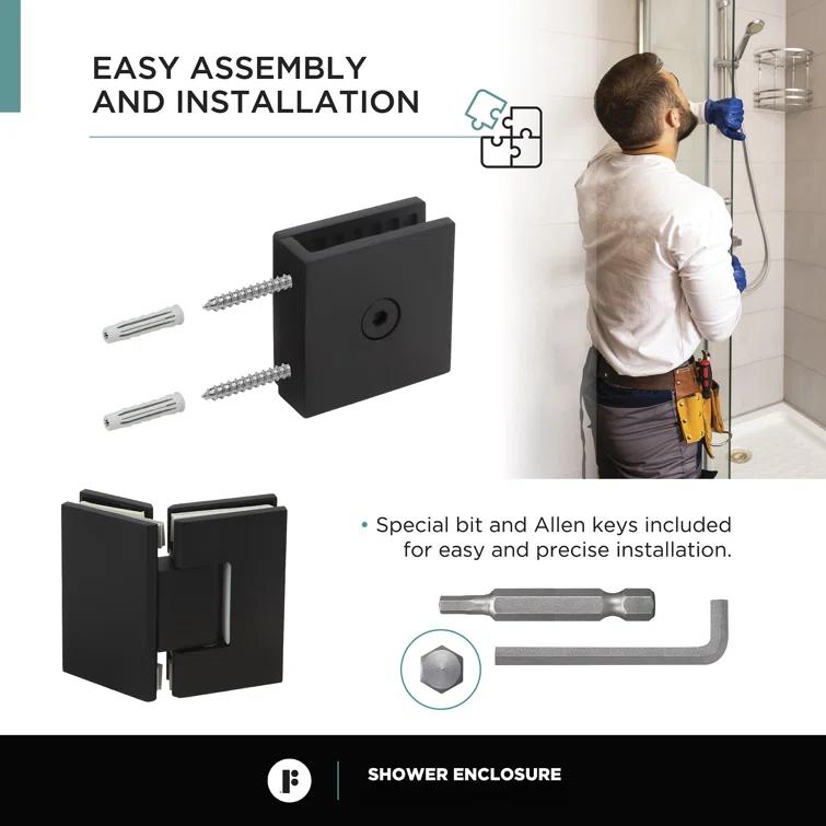 Fine Fixtures Frameless Shower Enclosure Hinged Tempered Glass - 34" W x 34" D x 74" H SDK36BL