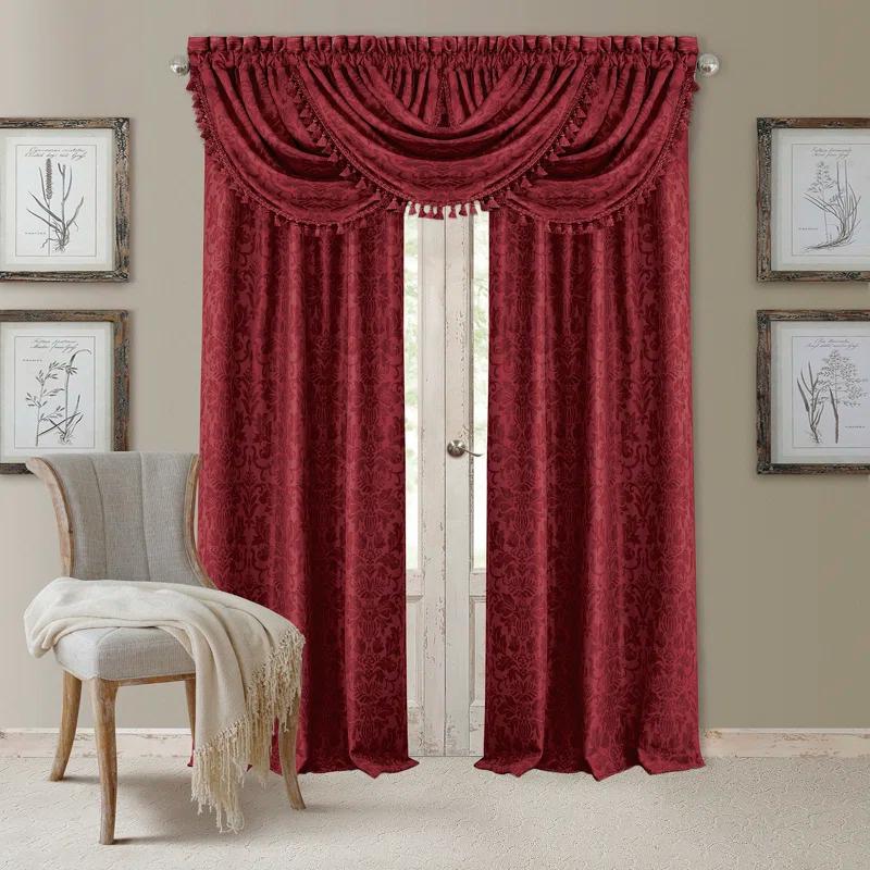 Rouge Damask Waterfall Tassel Sill Length Valance