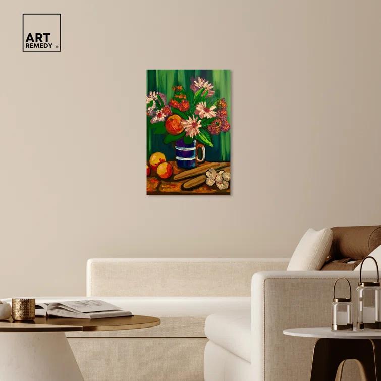 Art Remedy Floral Vase and Fruits