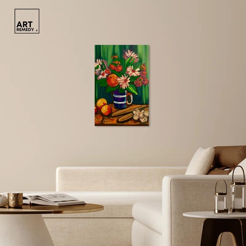 Art Remedy Floral Vase and Fruits