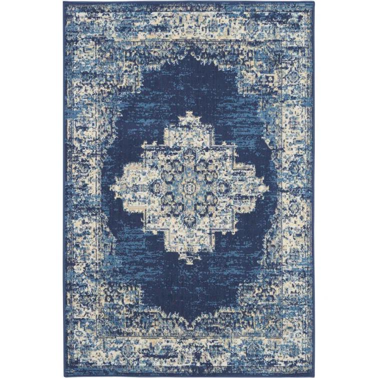Charlton Home® Golter Grafix 5'3" X 7'3" Navy Blue Vintage Indoor Rug