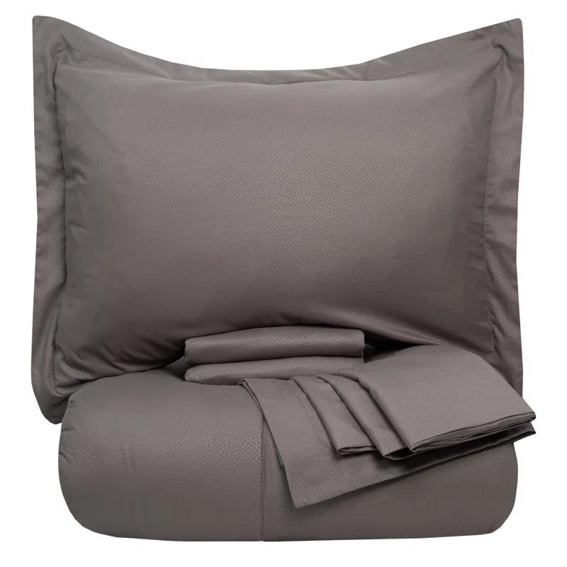 Sweet Home Collection Greek Key Embossed Bed in A Bag Comforter Set