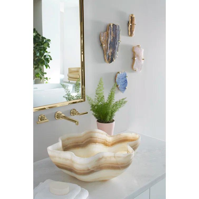 Rose Quartz Gem Wall Tile with Brass Setting