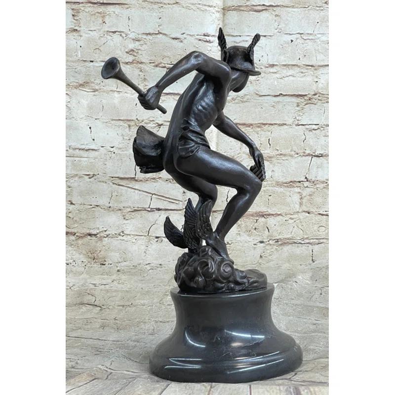 Wildon Home® Mercury Hermes Greek God Messenger Giambologna Bronze Sculpture Statue 11.5" x 12"