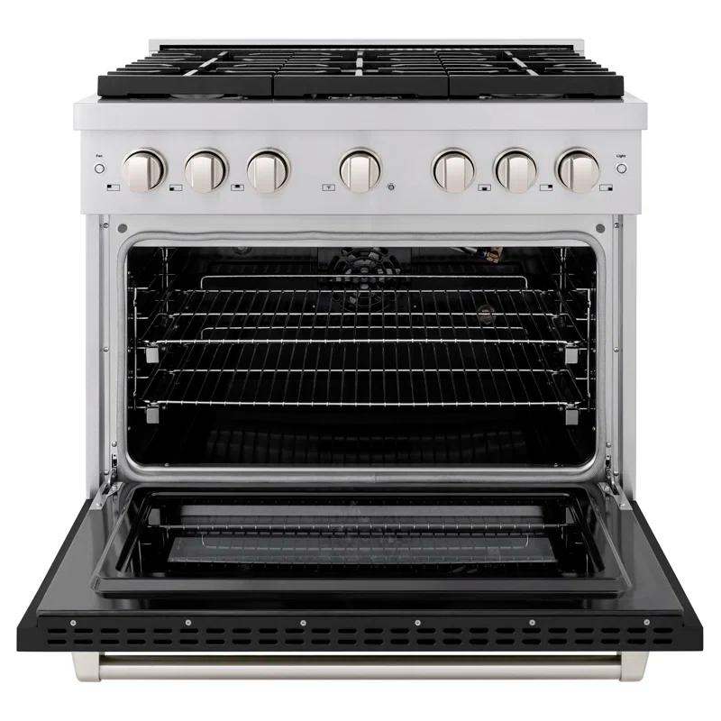 ZLINE 36 in. 5.2 cu. ft. Paramount Gas Range W/ 6 Burner Cooktop & Convection Gas Oven in Stainless Steel W/ Black Matte Door (SGR-BLM-36)