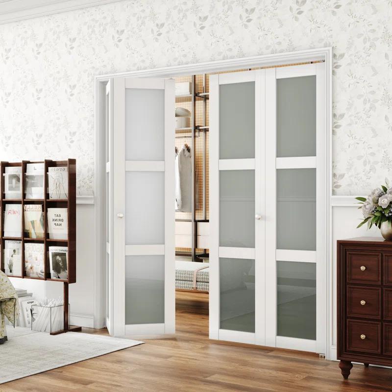 Home Worthy 3 Frosted  Lite Glass Bi-Fold Door With Installation Hardware Kit  And Handle