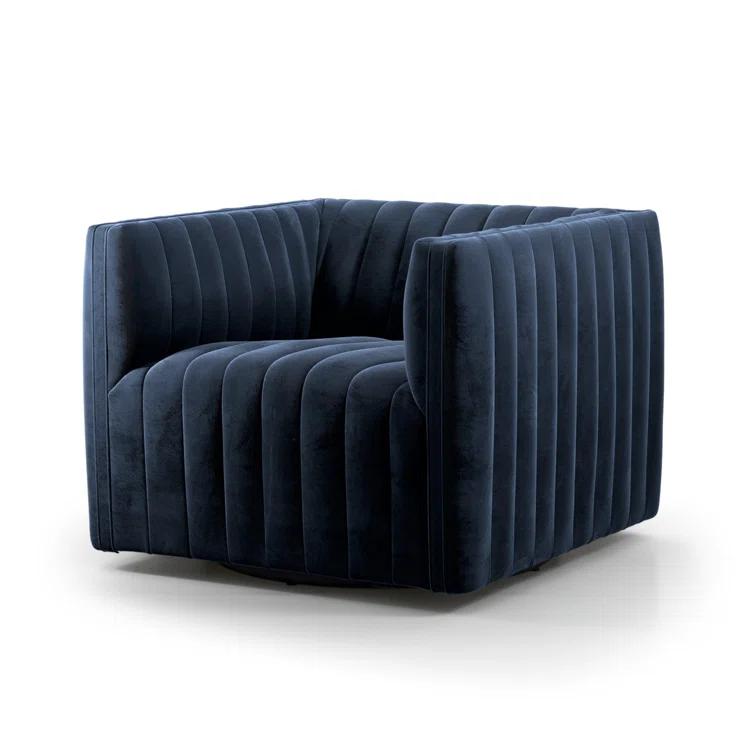 Sapphire Navy Swivel Glove Chair in Luxurious Leather and Wood