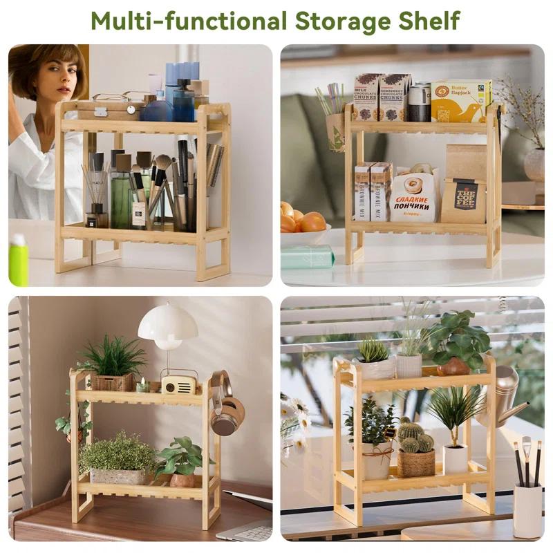 Ebern Designs Bamboo 2 In 1 Dual Stable Bathroom Over Toilet 2 Tier Storage Rack, Natural