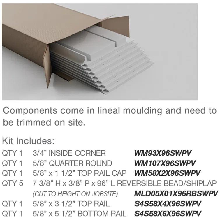Ekena Millwork Deluxe Shiplap with a Nickel Gap 8' Length PVC Wainscoting Kit