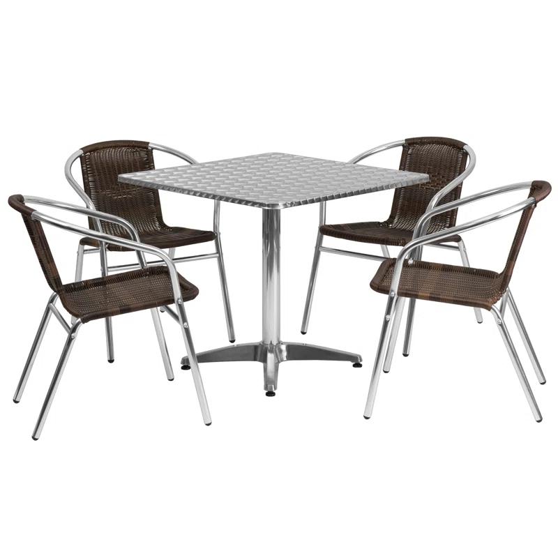 Flash Furniture 27.5'' Square Aluminum Indoor-Outdoor Table Set with 4 Rattan Chairs & Reviews | Wayfair