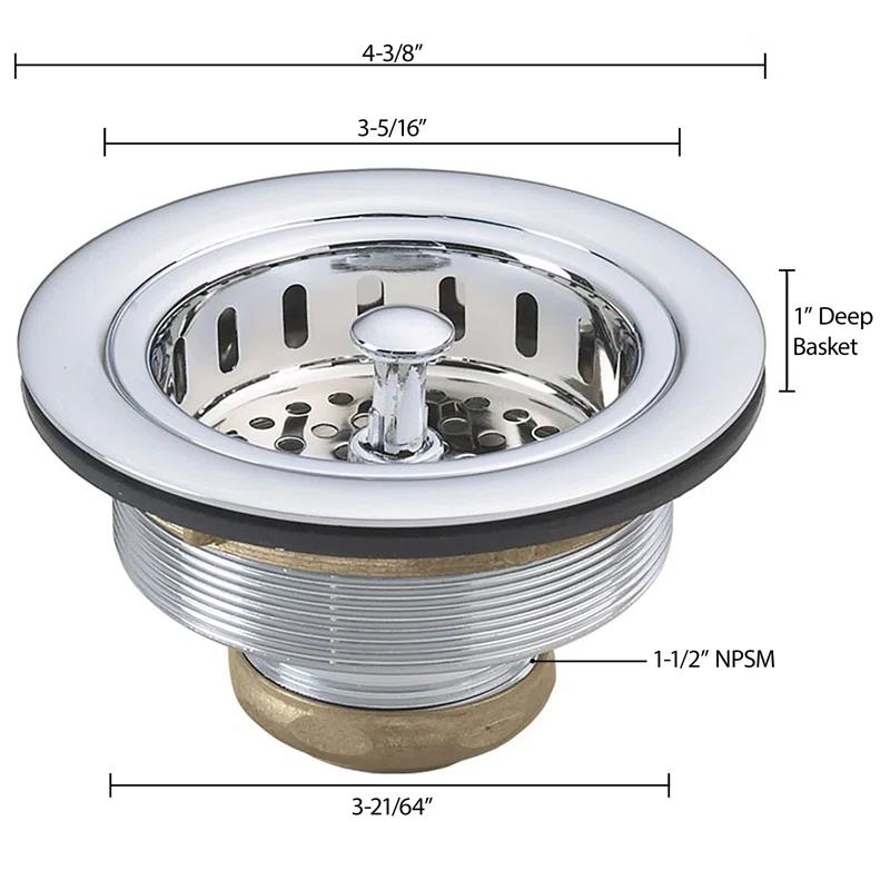 Westbrass Solid Brass Style Kitchen Sink Basket Strainer D214-12A