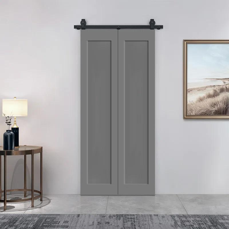 Calhome 1 Panel Shaker Composite Bi-Fold Door with Sliding Barn Door Hardware Kit