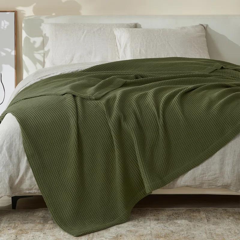 Solid Cotton Waffle Weave Blanket