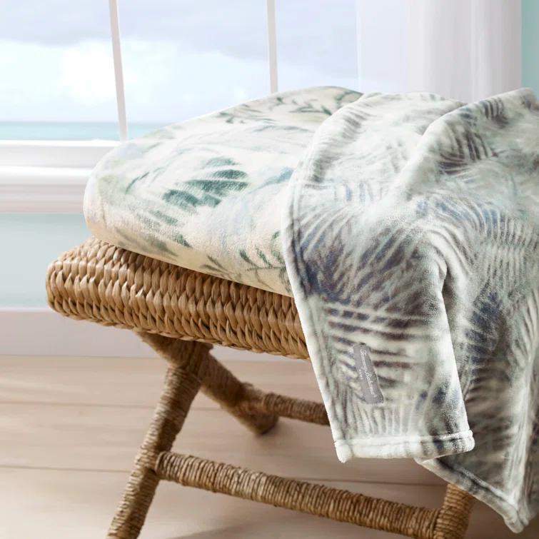 Tommy Bahama Home Wallpaper Leaves Plain Weave / Muslin Throw Blanket