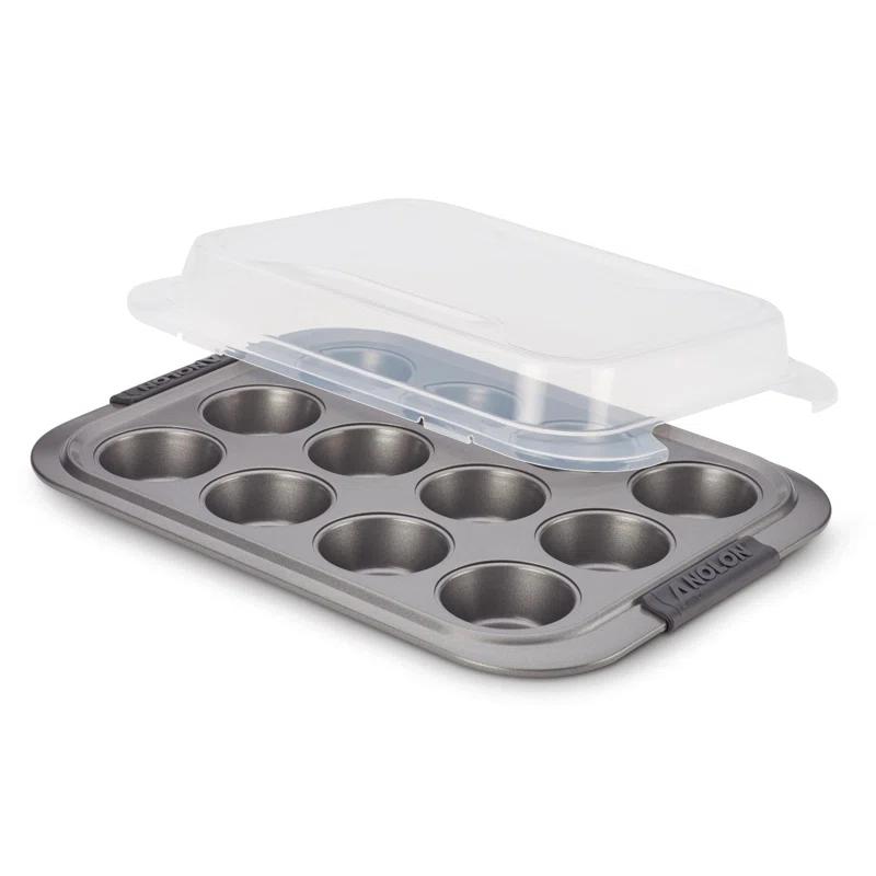 Anolon Anolon Advanced Bakeware Nonstick Muffin Pan with Lid, 12-Cup, Graphite