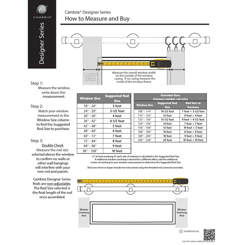 MODE Cambria Designer Series Premium 1-1/8 in Larger Dia. Non-Adjustable Curtain Rod and Designer Brackets