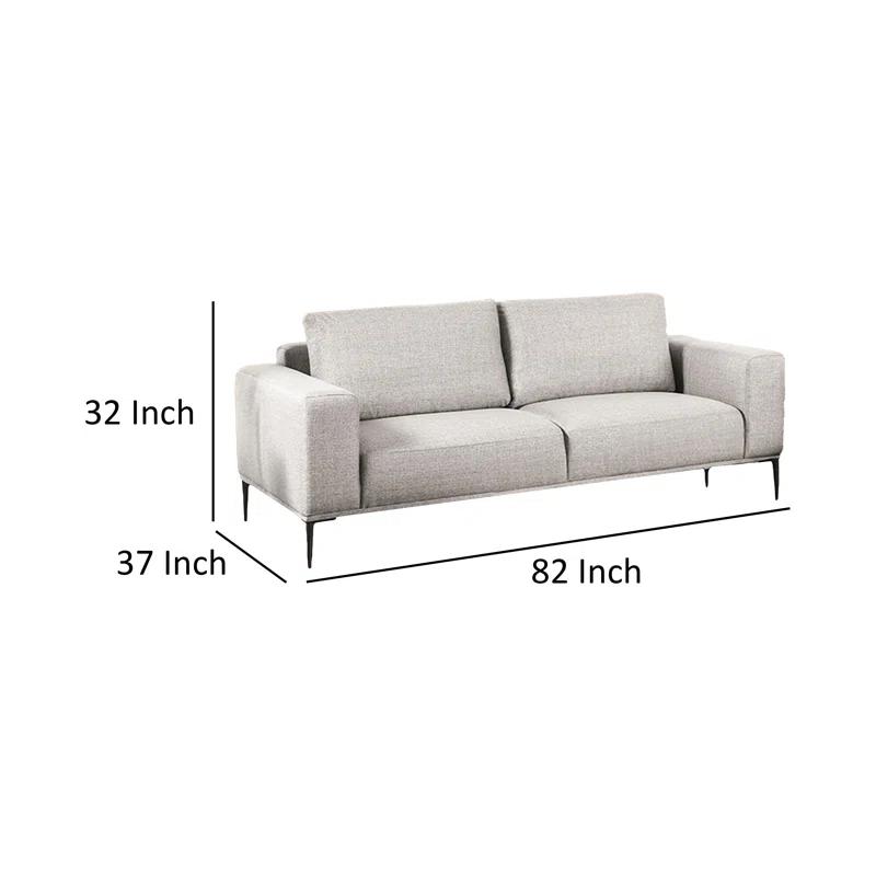 Benjara Kevin 2Pc Sofa And Loveseat, Gray Chenille, Modern Track Arms, Solid Wood