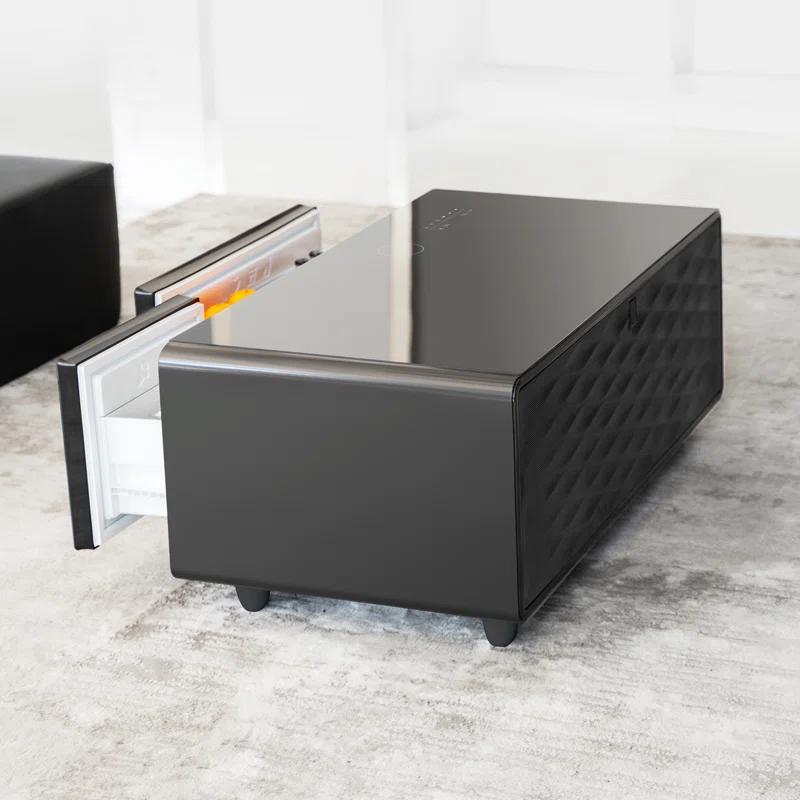 CRS APPLIANCES, Modern Smart Coffee Table with Built-in Fridge, Bluetooth Speaker, Wireless Charging, Touch Control Panel, USB Ports, Outlet Protection, Atmosphere light