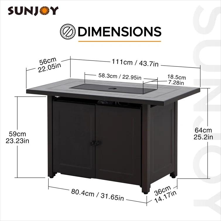 Sunjoy Sunjoy Rectangle Propane Fire Pit Table, Smokeless Outdoor Hidden Propane Tank Gas Fire Pit with Ceramic Tile Tabletop and Lava Rocks