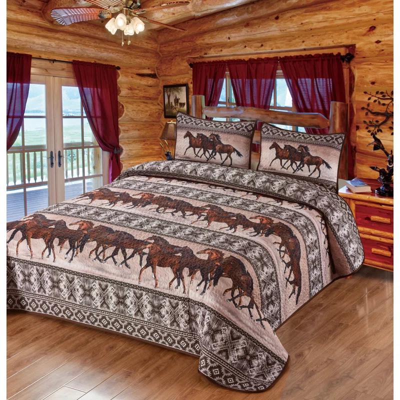 De Leon Collections Horse Valley Horse Valley Southwestern Geometric Boho Tribal Print Mustang Horse Decorative Quilt Bedding Set