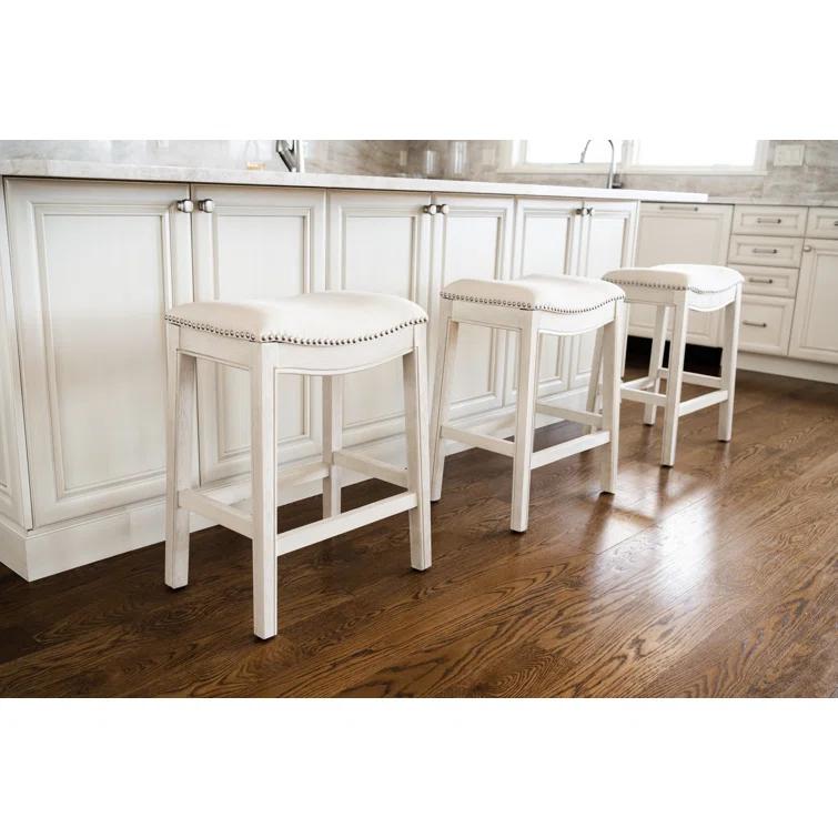Maven Lane Adrien Saddle Barstool with Vegan Leather Upholstery