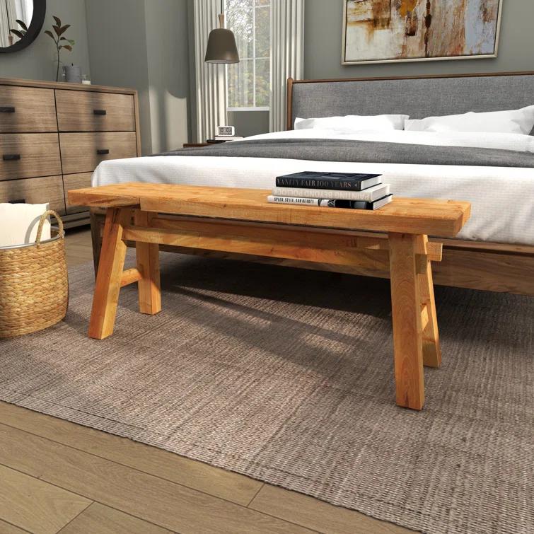Milani Brown Wood Handmade Distressed Bench with High Trestle Legs 47" x 12" x 21"