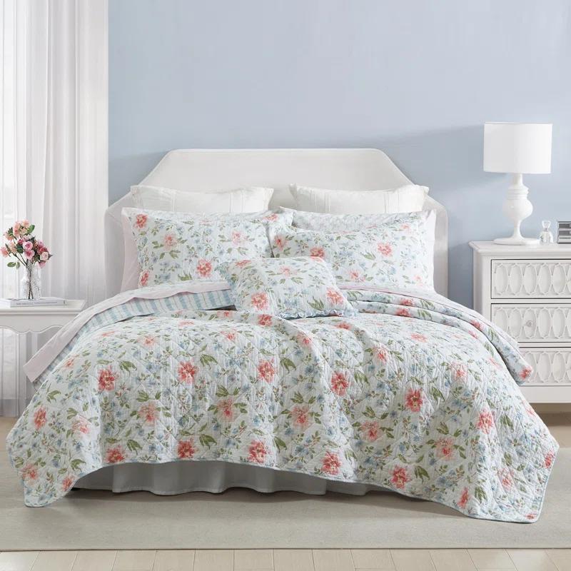 Laura Ashley Emilie Blue Standard Cotton Quilt Set