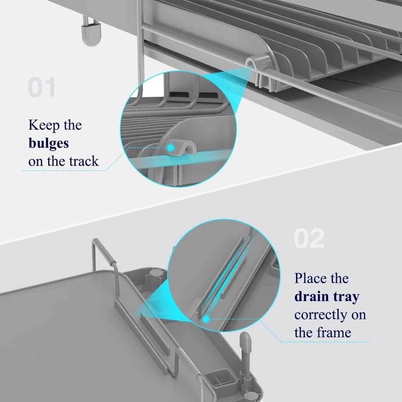 Kitsure Large Dish Drying Rack - Extendable Dish Rack, Multifunctional Dish Rack for Kitchen Counter, Anti-Rust Dish Drainers with Cutlery & Cup Holders 19.2"-26.7" L x 12.9" W, Grey