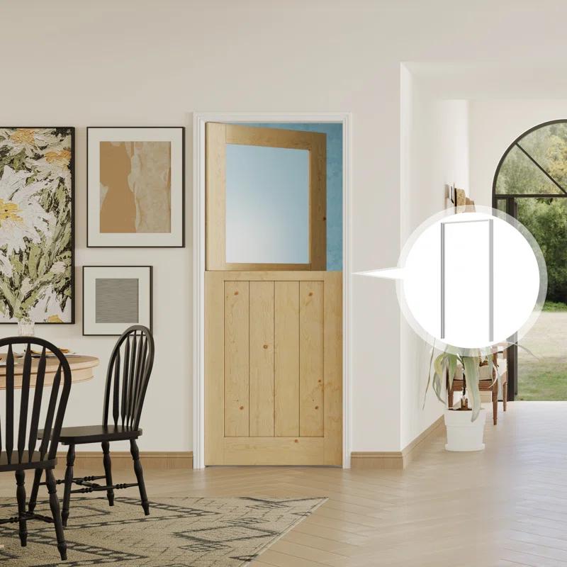 CHIC MODE Interior Dutch Door - Half Frosted Glass Split Single Door Slab, Modern Style Farmhouse Closet Door, Natural Pine Wood(Not Include Door Hinges)