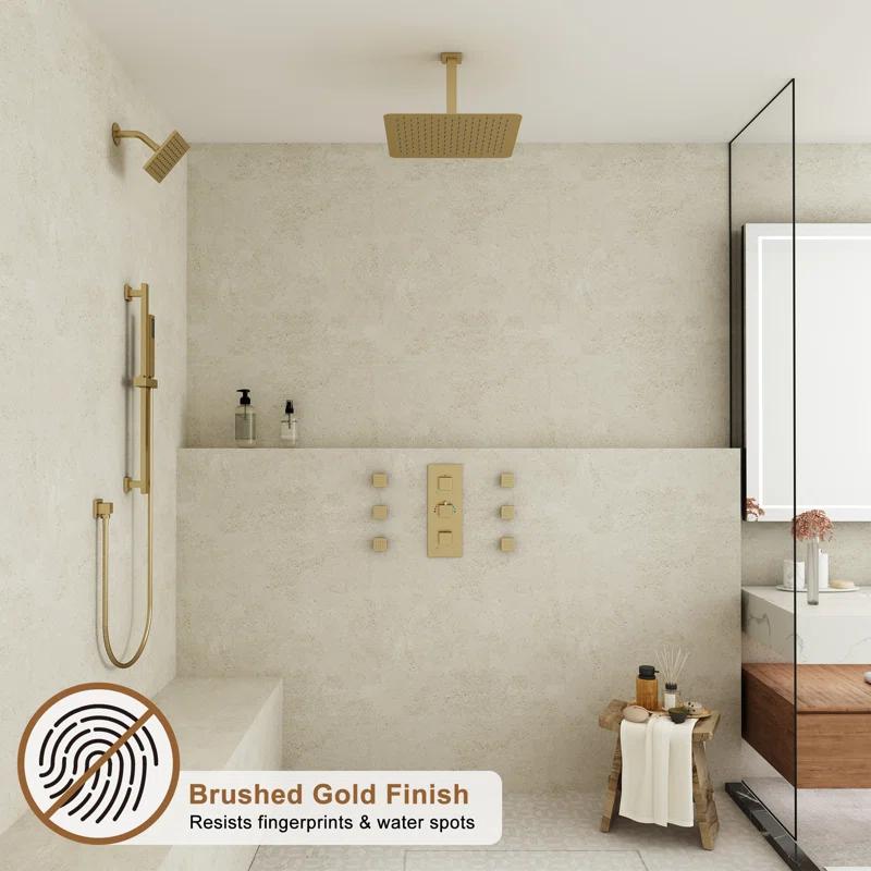 CASAINC Rainfall Symphony 16inch Dual Shower Head Rainfall Thermostatic Shower System with 16-inch Slide Bar and Body spray KCHS0019-16BG