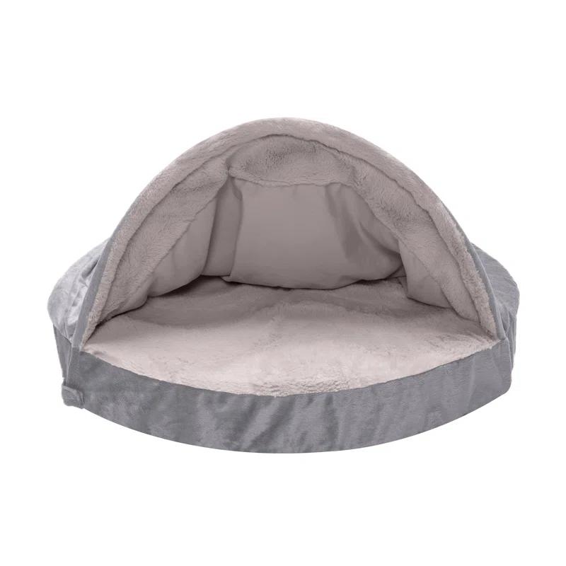 FurHaven Faux Sheepskin Round Hooded Orthopedic Dog Bed