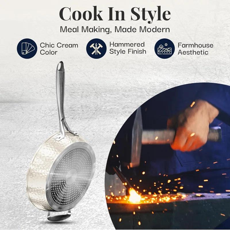 Gotham Steel Gotham Steel Hammered Cream Ultra Ceramic Nonstick Fry Pan with Lid