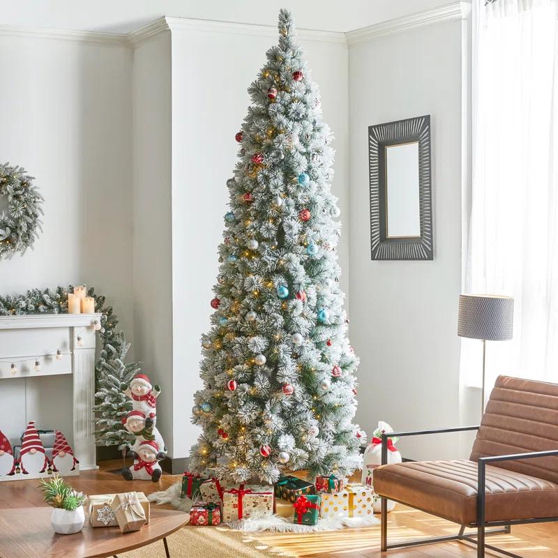 The Twillery Co.® Slender Flocked Pine Christmas Tree with LED Lights