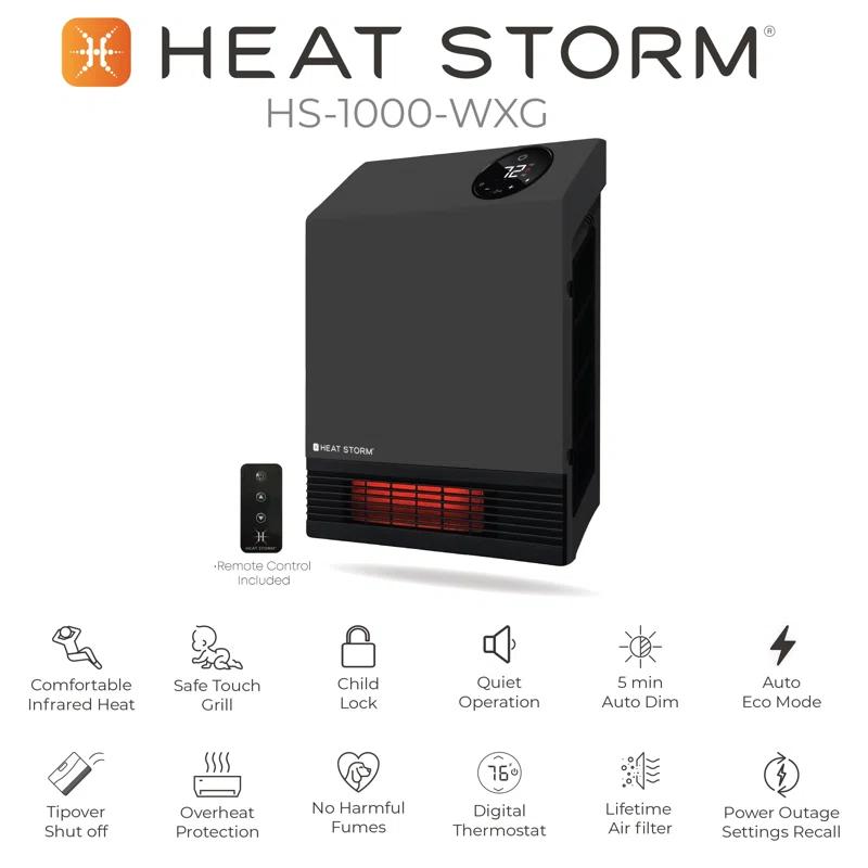 Heat Storm Heat Storm 1000 Watt 3400 BTU Electric Wall Mounted Space Heater with Adjustable Thermostat , Remote Included and with Digital Display
