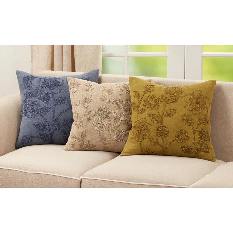Saro Genevieve Collection Appliqued Cotton Throw Pillow