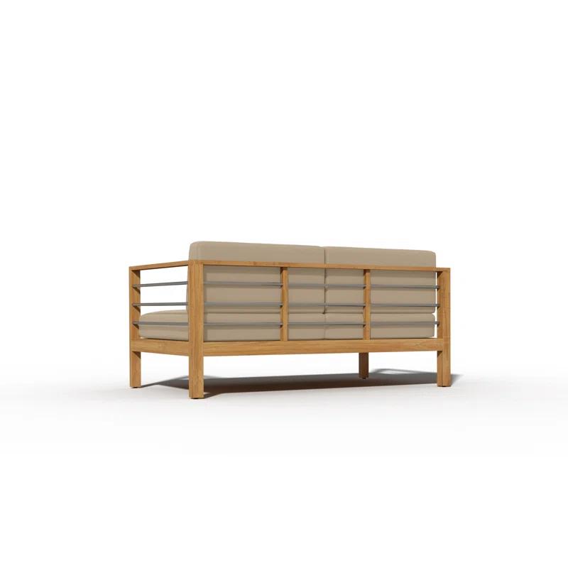 Loon Peak® Joriene 3-Person Teak Outdoor Sofa with Sunbrella Dupione Cornsilk Cushion