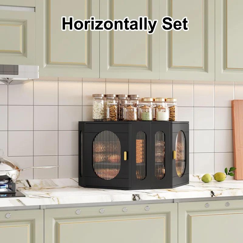 Hokku Designs Corner Bread Storage Container Double Layer Wooden Breadbox Homemade Bread Loaf Bin Farmhouse Coffee Bar Pantry Shelf With Acrylic Window, Black