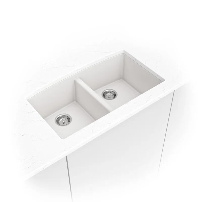 MSI WAY-QTZ-DBSNK-5050-003 Quartz 32"x19" Undermount 50/50 Double Bowl Kitchen Sink