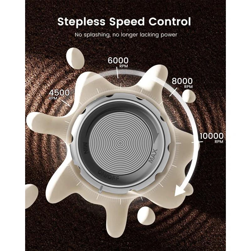 MODERN WALLS LLC Rechargeable Milk Frother With Stepless Speed Control, Handheld Electric Foam Maker Waterproof Drink Mixer Foamer With Stainless Steel Stand & Detachable Whisks For Lattes, Cappuccino