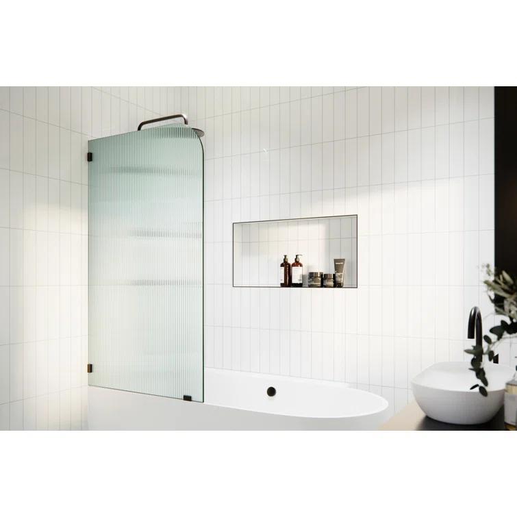 Glass Warehouse Aurora 30 in. x 58.25 in. Frameless Fluted Radius Single Fixed Bath Panel B-FL-RAD-30-L-ORB