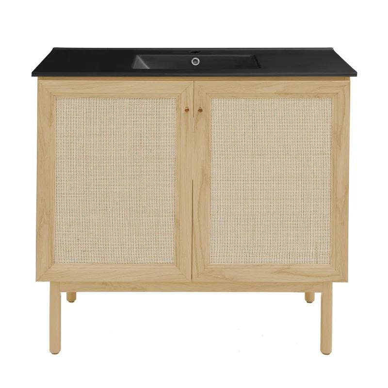 Swiss Madison Classe 36" Freestanding Bathroom Vanity In Natural Oak With 3-Hole Widespread Sink Top