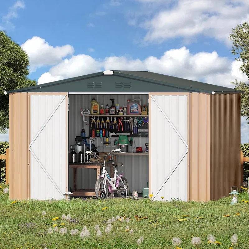 YODOLLA 10 ft. W x 8 ft. D Galvanized Steel Storage Shed