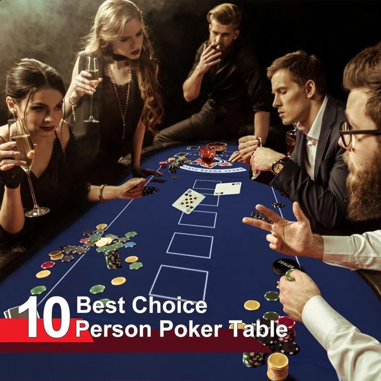 RayChee Poker Table 84'' 10-Player Foldable Poker Table, Portable Casino Leisure Texas Holdem Table with Padded Rails and Cup Holders