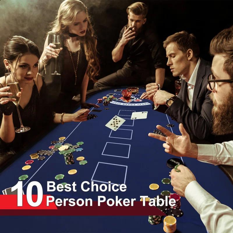 RayChee Poker Table 84'' 10-Player Foldable Poker Table, Portable Casino Leisure Texas Holdem Table with Padded Rails and Cup Holders